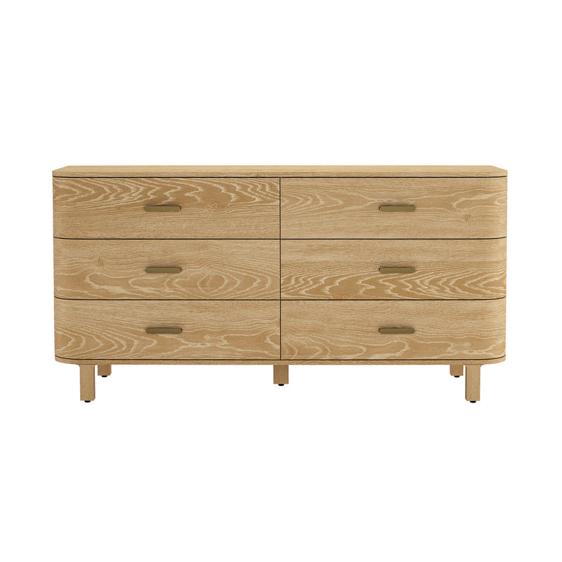 Solara 68" Solid Wood Dresser (6-Drawer) in Natural Oak