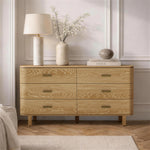 Solara 68" Solid Wood Dresser (6-Drawer) in Natural Oak