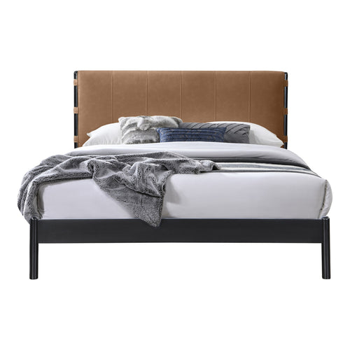Abigail Vegan Leather Upholstered King Bed (3 Boxes) in Cognac