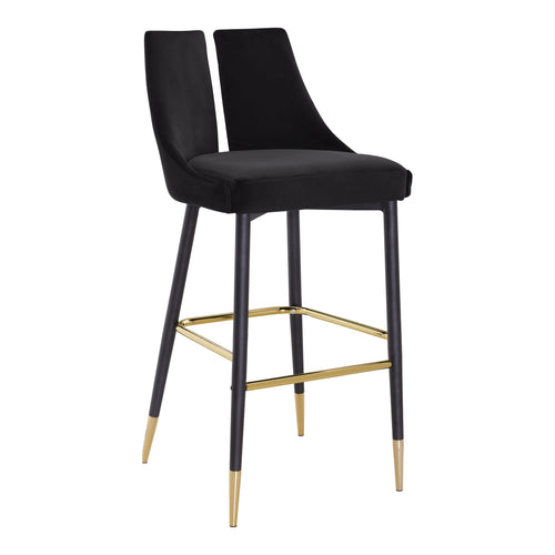 Sleek Velvet Upholstered Bar Stool in Black