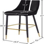 Sleek Velvet Upholstered Bar Stool in Black