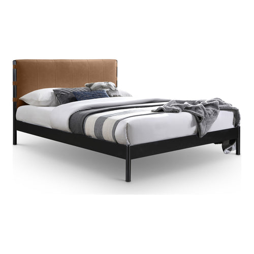 Abigail Vegan Leather Upholstered Queen Bed (3 Boxes) in Cognac