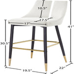 Sleek Velvet Upholstered Bar Stool in Cream