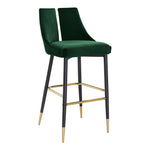 Sleek Velvet Upholstered Bar Stool in Green