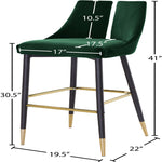 Sleek Velvet Upholstered Bar Stool in Green