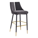Sleek Velvet Upholstered Bar Stool in Grey