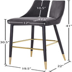Sleek Velvet Upholstered Bar Stool in Grey