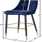 Sleek Velvet Upholstered Bar Stool in Navy