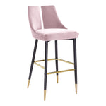 Sleek Velvet Upholstered Bar Stool in Pink
