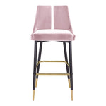 Sleek Velvet Upholstered Bar Stool in Pink