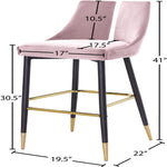 Sleek Velvet Upholstered Bar Stool in Pink