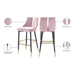 Sleek Velvet Upholstered Bar Stool in Pink