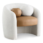 Acadia Boucle Fabric And Vegan Leather Upholstered Accent Chair in Cognac