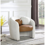 Acadia Boucle Fabric And Vegan Leather Upholstered Accent Chair in Cognac