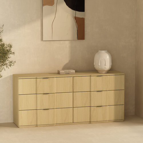 Clive 72" Dresser (6-Drawer) in Natural Oak and Gold
