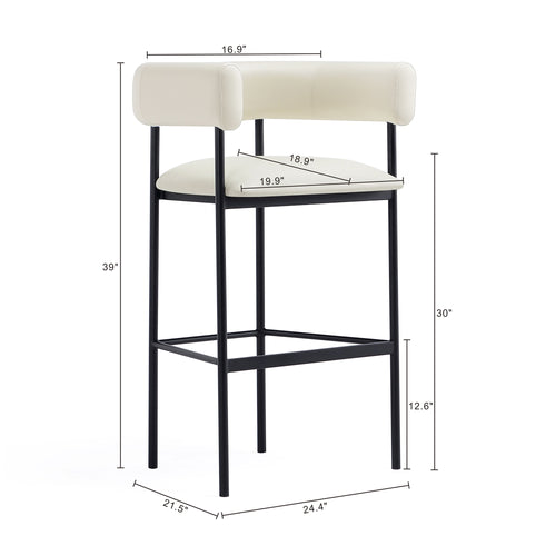 Onda Vegan Leather Metal Upholstered Barstool in Ivory