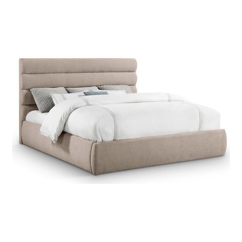 Adam Linen Textured Fabric Upholstered King Bed in Beige