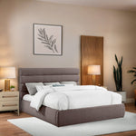 Adam Linen Textured Fabric Upholstered King Bed in Brown