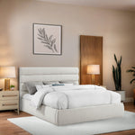 Adam Linen Textured Fabric Upholstered King Bed in Cream