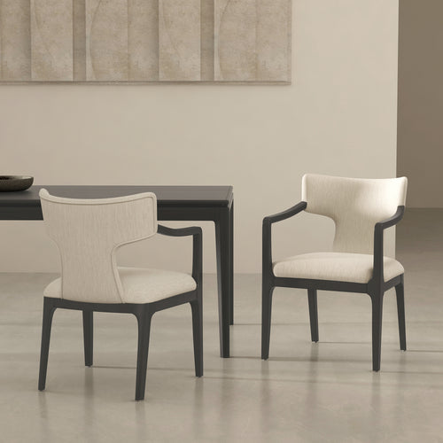 Eloria Chenille Wood Armchair in Cream