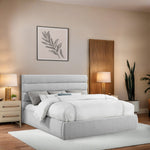Adam Linen Textured Fabric Upholstered King Bed in Grey
