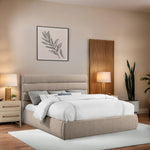 Adam Linen Textured Fabric Upholstered King Bed in Taupe