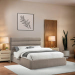 Adam Linen Textured Fabric Upholstered Queen Bed in Beige