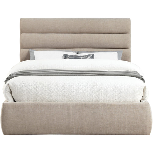 Adam Linen Textured Fabric Upholstered Queen Bed in Beige
