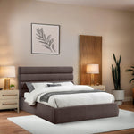 Adam Linen Textured Fabric Upholstered Queen Bed in Brown