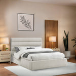 Adam Linen Textured Fabric Upholstered Queen Bed in Cream
