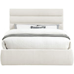 Adam Linen Textured Fabric Upholstered Queen Bed in Cream