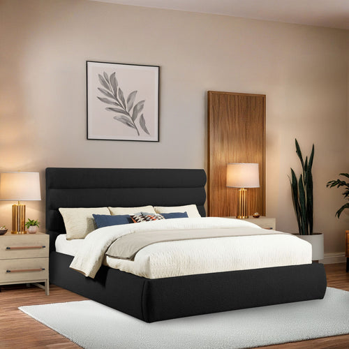 Adam Boucle Fabric Upholstered King Bed in Black