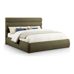 Adam Boucle Fabric Upholstered King Bed in Olive