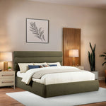 Adam Boucle Fabric Upholstered King Bed in Olive