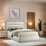 Adam Boucle Fabric Upholstered Queen Bed in Cream