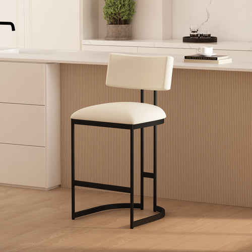 Juno Vegan Leather Metal Counter Stool in Ivory