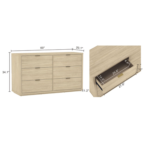 Evelyn 60" Dresser (6-Drawer) in Natural