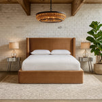 Kendall Velvet Upholstered King Bed in Saddle