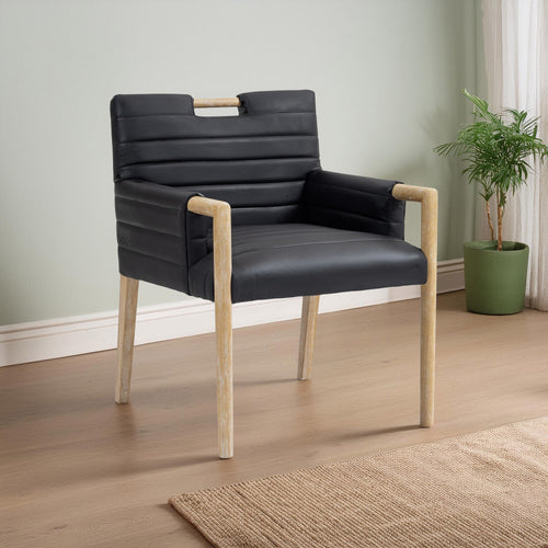 Aimee Vegan Leather Upholstered Dining Arm Chair in Black