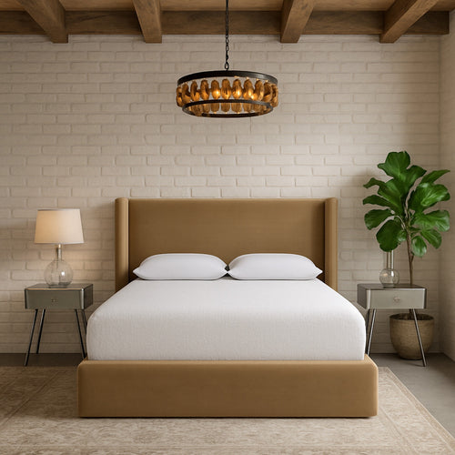 Kendall Velvet Upholstered Queen Bed in Beige