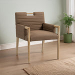 Aimee Vegan Leather Upholstered Dining Arm Chair in Brown
