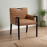 Aimee Vegan Leather Upholstered Dining Arm Chair in Cognac