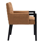 Aimee Vegan Leather Upholstered Dining Arm Chair in Cognac