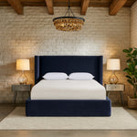 Kendall Velvet Upholstered Queen Bed in Navy