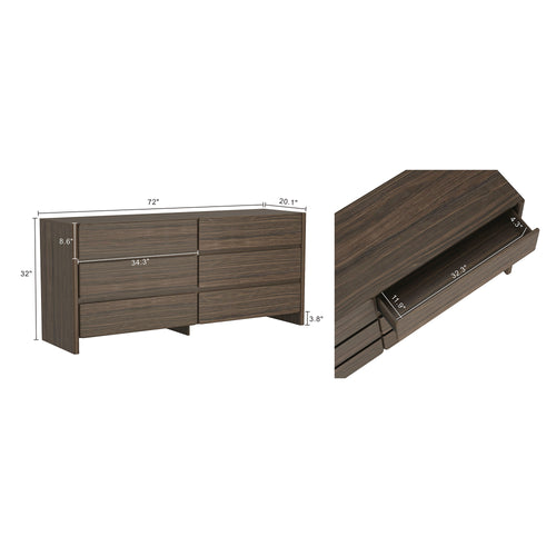 Linda 72" Dresser (6-Drawer) in Walnut Brown