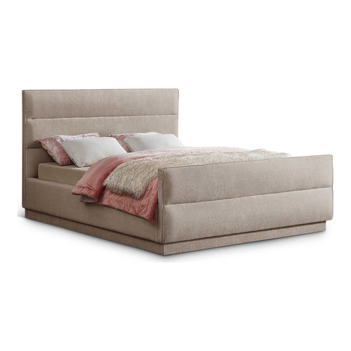 Paxton Chenille Fabric Upholstered King Bed (3 Boxes) in Beige