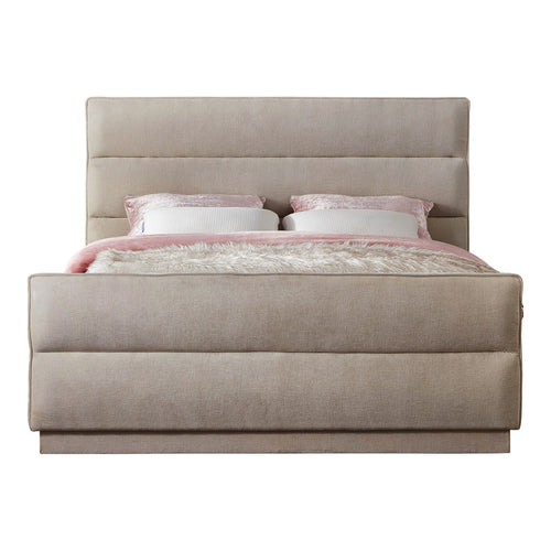 Paxton Chenille Fabric Upholstered King Bed (3 Boxes) in Beige
