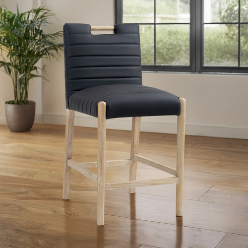 Aimee Vegan Leather Upholstered Counter Stool in Black