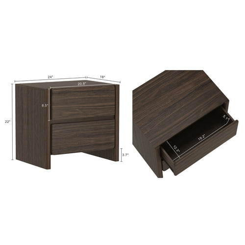 Linda 24" Nightstand (2-Drawer) in Walnut Brown