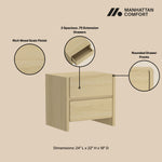 Linda 24" Nightstand (2-Drawer) in Natural Oak